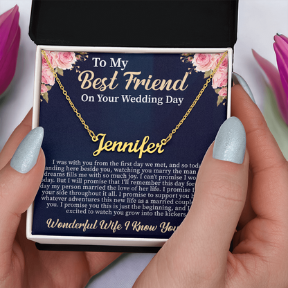 To My Best Friend on Your Wedding Day Custom Name Necklace – Personalized Wedding Gift for Bride – Meaningful Jewelry