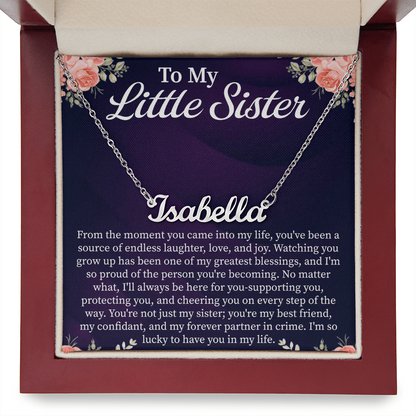 To My Little Sister Custom Name Necklace – Personalized Gift for Sister – Meaningful Jewelry with Message Card