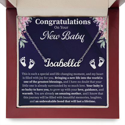 Congratulations on Your New Baby Custom Name Necklace – Personalized New Mom Gift – Meaningful Jewelry with Message Card
