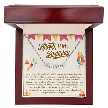Happy 10th Birthday Custom Name Necklace – Personalized Birthday Gift for Girl – Cute Name Jewelry with Message Card