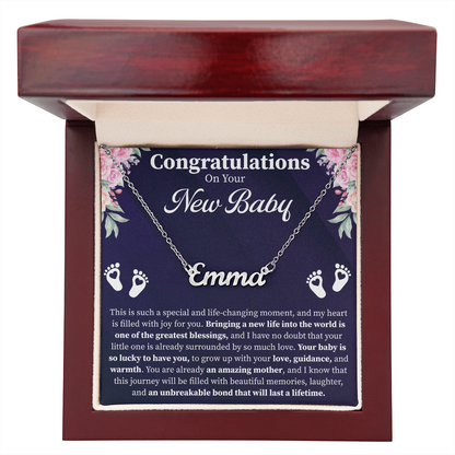 Congratulations on Your New Baby Custom Name Necklace – Personalized New Mom Gift – Meaningful Jewelry with Message Card