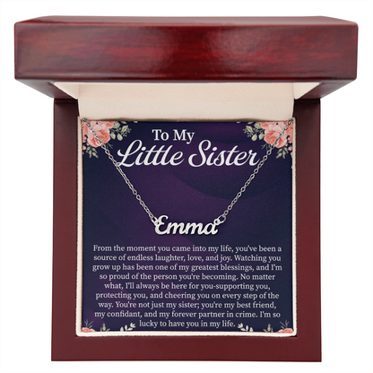 To My Little Sister Custom Name Necklace – Personalized Gift for Sister – Meaningful Jewelry with Message Card