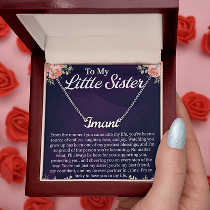 To My Little Sister Custom Name Necklace – Personalized Gift for Sister – Meaningful Jewelry with Message Card
