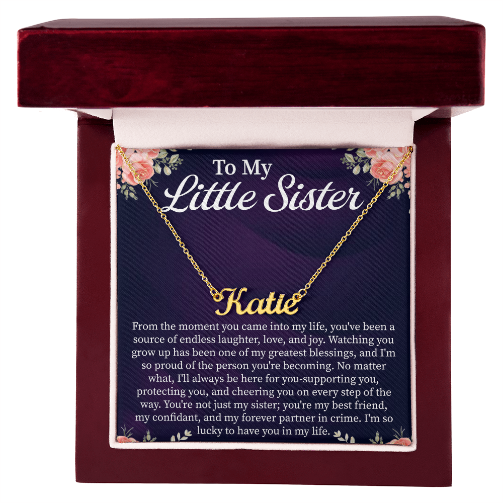 To My Little Sister Custom Name Necklace – Personalized Gift for Sister – Meaningful Jewelry with Message Card