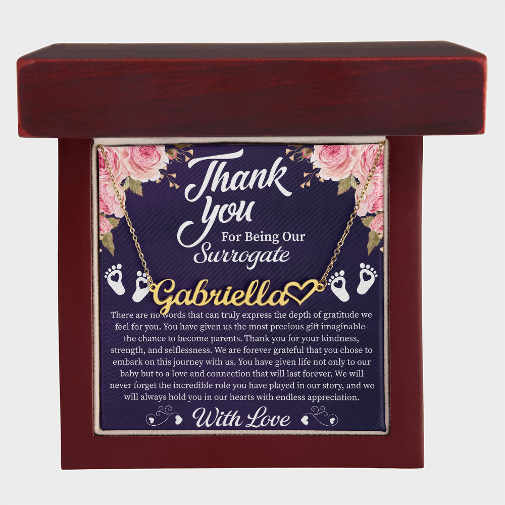 Thank You for Being Our Surrogate Heart Name Necklace – Personalized Surrogate Appreciation Gift – Meaningful Jewelry