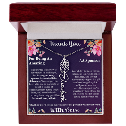 Thank You Flower Name Necklace – Personalized Appreciation Gift – Custom Floral Name Jewelry with Message Card