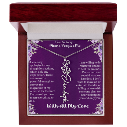 I'm So Sorry Please Forgive Me Flower Name Necklace – Apology Gift – Personalized Floral Name Jewelry with Message Card