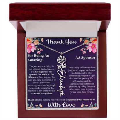 Thank You Flower Name Necklace – Personalized Appreciation Gift – Custom Floral Name Jewelry with Message Card
