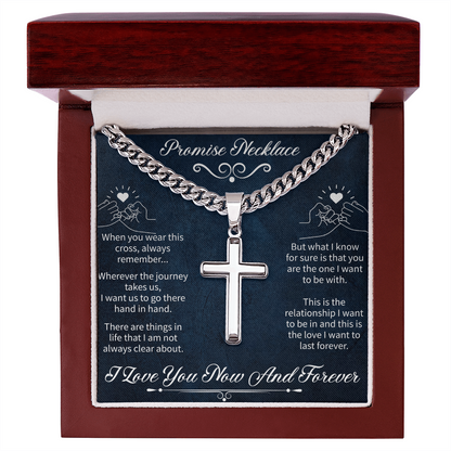 Artisan Cross Promise Necklace – Cuban Link Chain Jewelry – Inspirational Promise Gift for Him