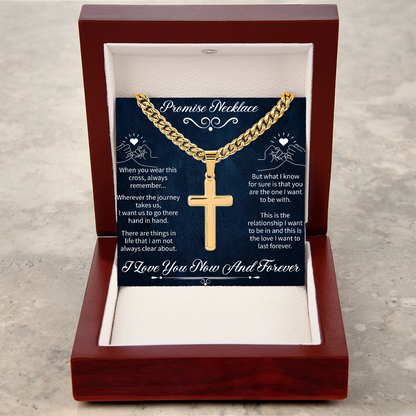 Artisan Cross Promise Necklace – Cuban Link Chain Jewelry – Inspirational Promise Gift for Him