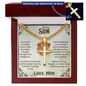 To My Son Personalized Cross Necklace – Cuban Link Chain – Meaningful Gift from Mom or Dad with Message Card