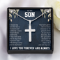 To My Son Artisan Cross Necklace – Snake Chain – Meaningful Gift from Mom or Dad with Message Card