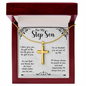 For My Step Son Artisan Cross Necklace – Meaningful Christian Gift for Stepson – Stainless Steel Cross with Snake Chain & Message Card