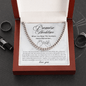 mommy to be necklace displayed with a heartfelt message card