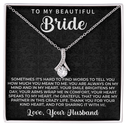 elegant necklace gift for bride from groom expressing love on the wedding day