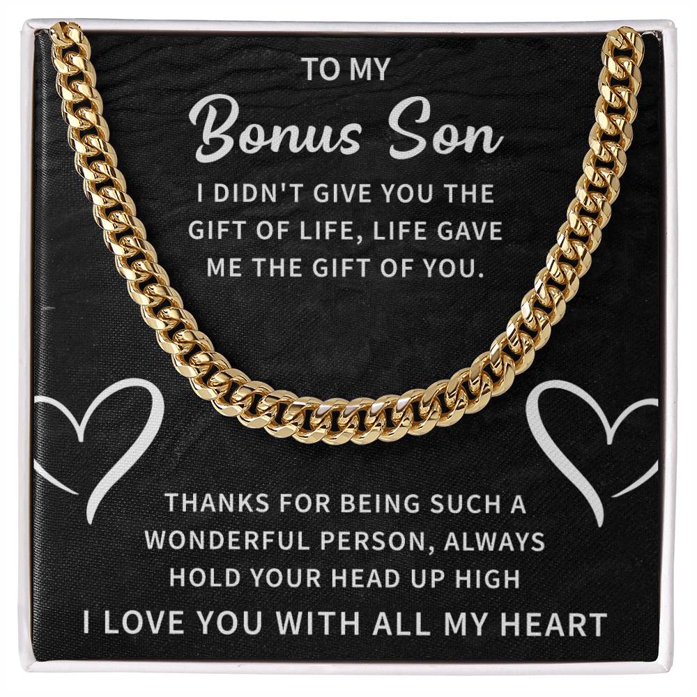 Bonus Son Cuban Link Chain - Stepson Gift for Birthdays, Holidays & Special Occasions - Beauty Belliss