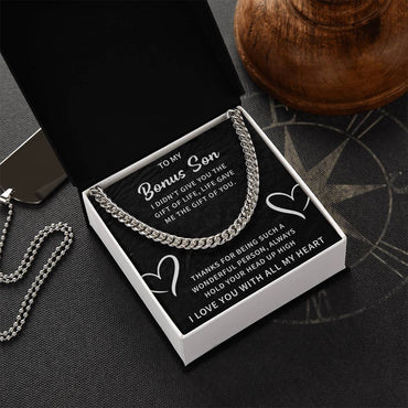 Giftsignature necklace presented in an elegant gift box for a stepson or bonus son