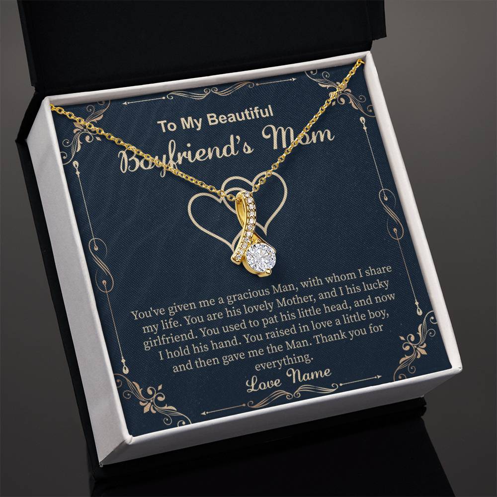 necklace gift for boyfriend’s mother displayed with a sincere message card