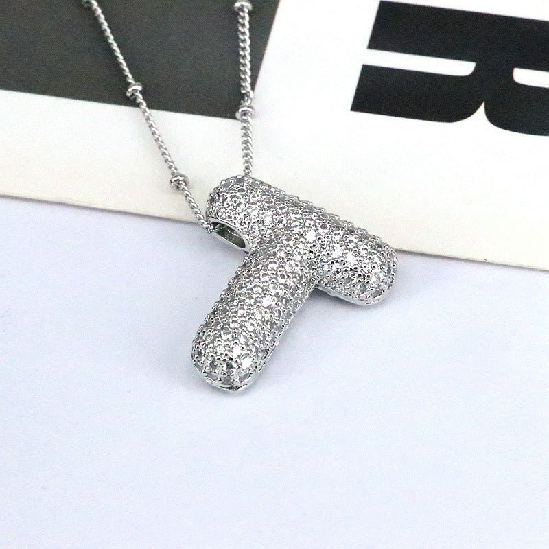 Brass Zircon Letter Pendant Necklace for Women – Personalized & Stylish - Beauty Belliss