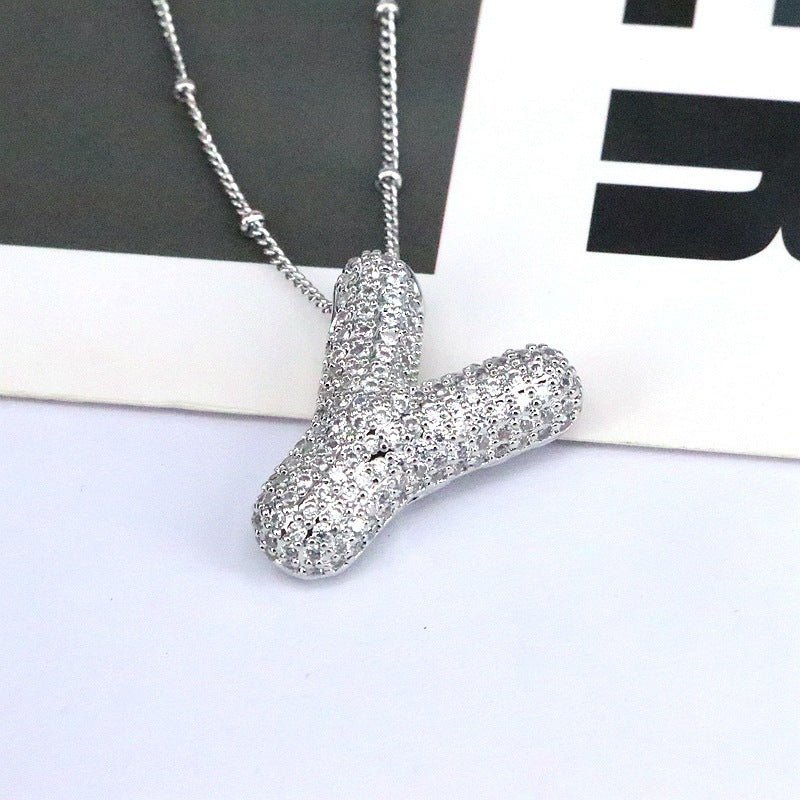 Brass Zircon Letter Pendant Necklace for Women – Personalized & Stylish - Beauty Belliss