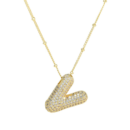 Brass Zircon Letter Pendant Necklace for Women – Personalized & Stylish - Beauty Belliss
