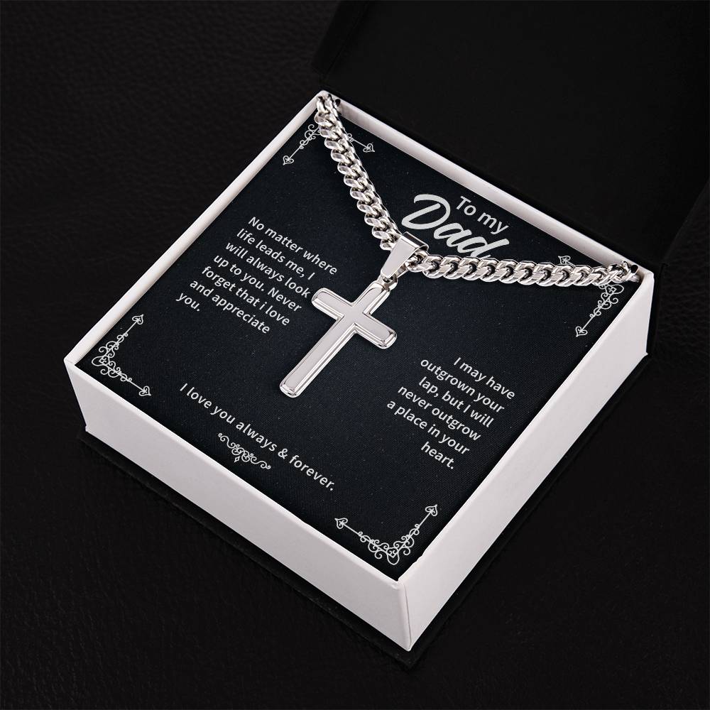 Cuban link chain with cross pendant presented in a gift box for a heartfelt gift