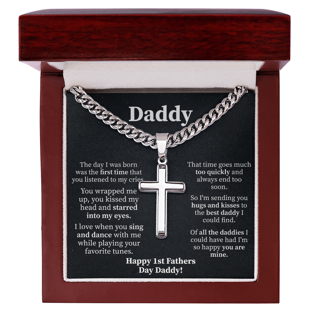 Daddy Cuban Link Chain with Engraved Artisan Cross - Beauty Belliss