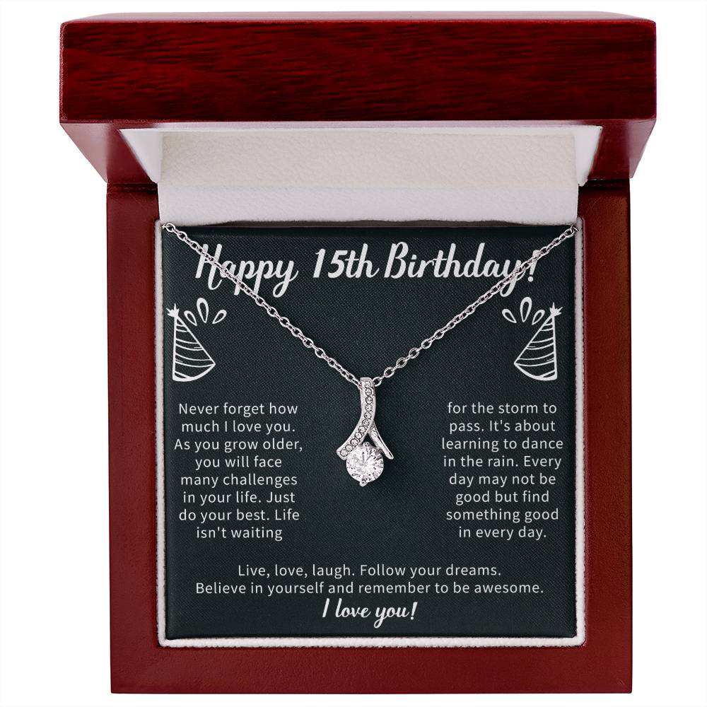 Giftsignature necklace displayed as a keepsake for a daughter, niece, or young woman turning 15
