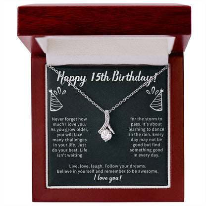 Giftsignature necklace displayed as a keepsake for a daughter, niece, or young woman turning 15