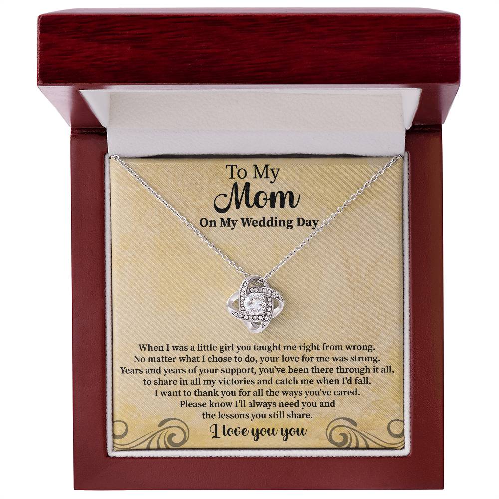 elegant love knot necklace for mom presented in premium jewelry box
