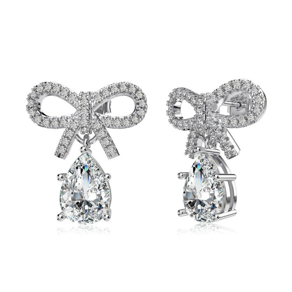 Exquisite S925 Silver Pink Teardrop Bow Earrings – Fashionable & Elegant Women's Jewelry - Beauty Belliss