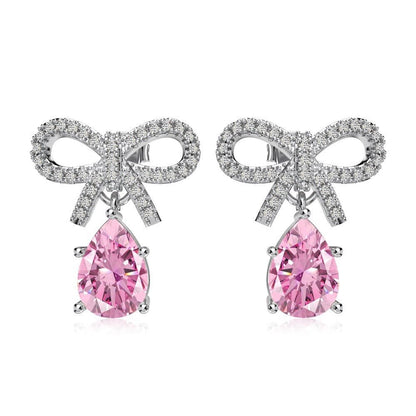 Exquisite S925 Silver Pink Teardrop Bow Earrings – Fashionable & Elegant Women's Jewelry - Beauty Belliss