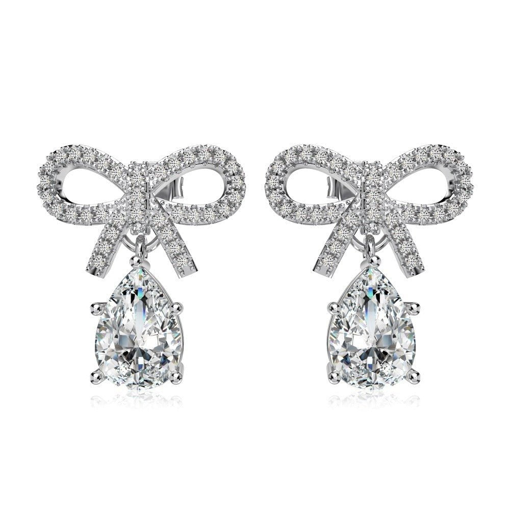 Exquisite S925 Silver Pink Teardrop Bow Earrings – Fashionable & Elegant Women's Jewelry - Beauty Belliss