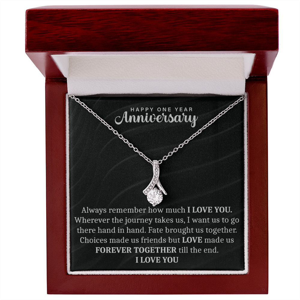 one year anniversary necklace presented in a gift box for a romantic surprise