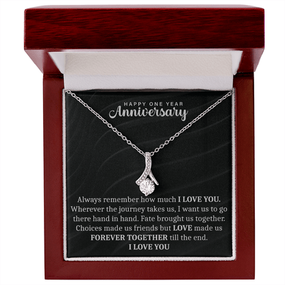 one year anniversary necklace presented in a gift box for a romantic surprise