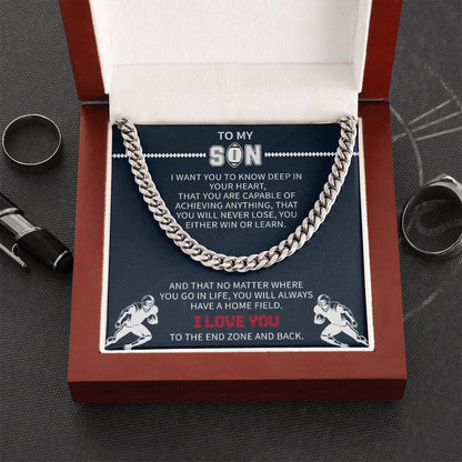 Football Necklace for Son – Inspirational Athlete Gift from Parents, Cuban Link Chain, Stainless & Gold – Christmas Gift - Beauty Belliss