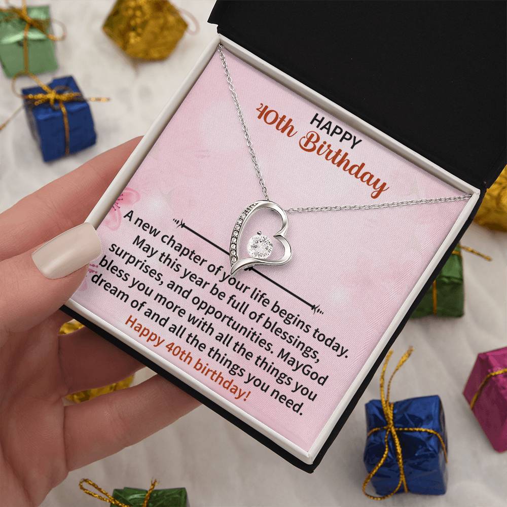 forever love necklace in gift box for 40th birthday surprise