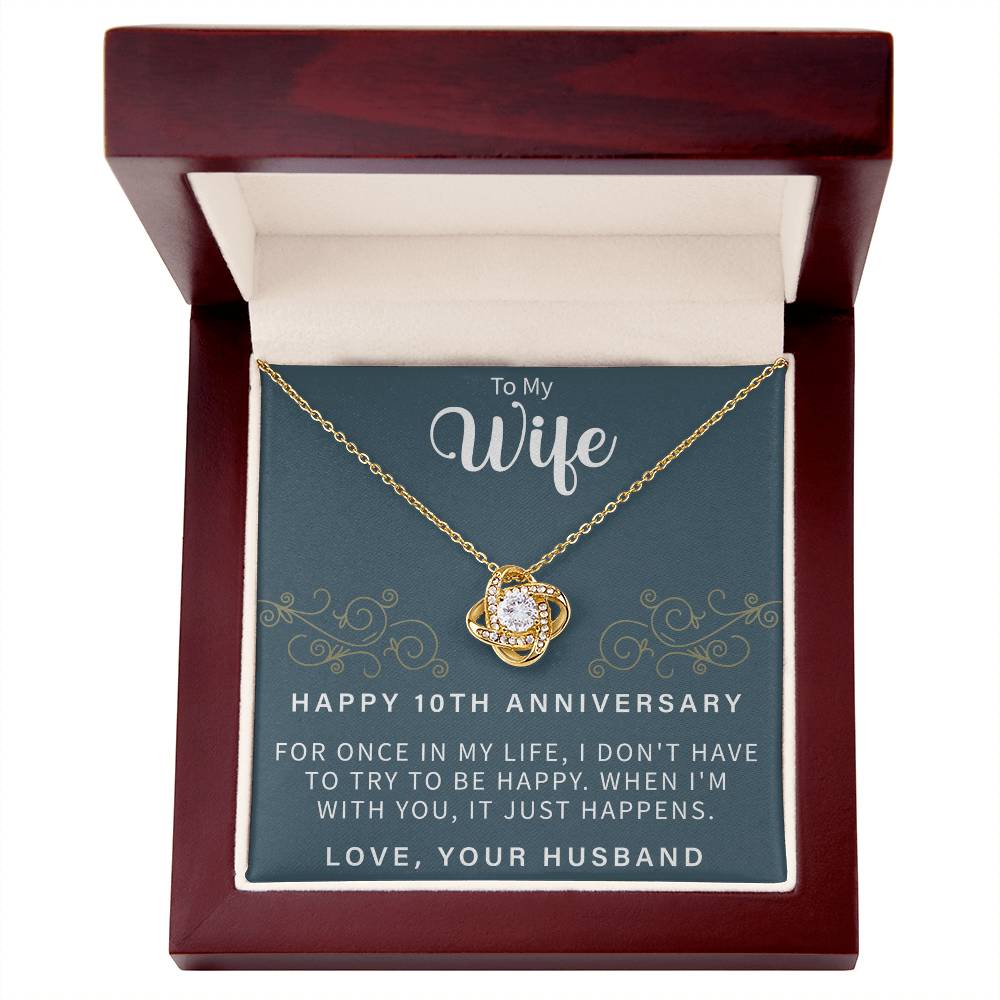 love knot necklace displayed as a meaningful keepsake for a 10 year anniversary