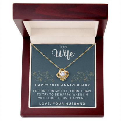 love knot necklace displayed as a meaningful keepsake for a 10 year anniversary