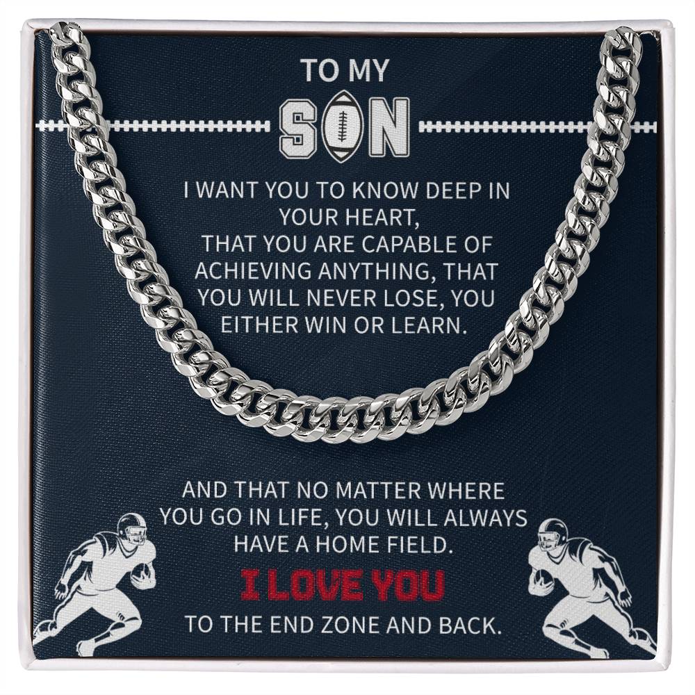Giftsignature football-themed necklace gifted to a son as a sporty and meaningful keepsake