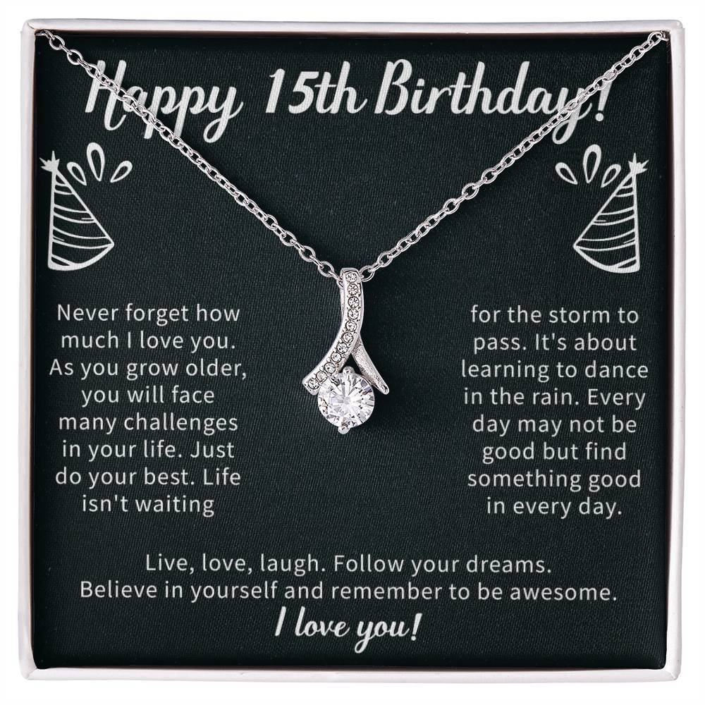 Giftsignature necklace gifted to celebrate a 15th birthday for a daughter, niece, or special girl