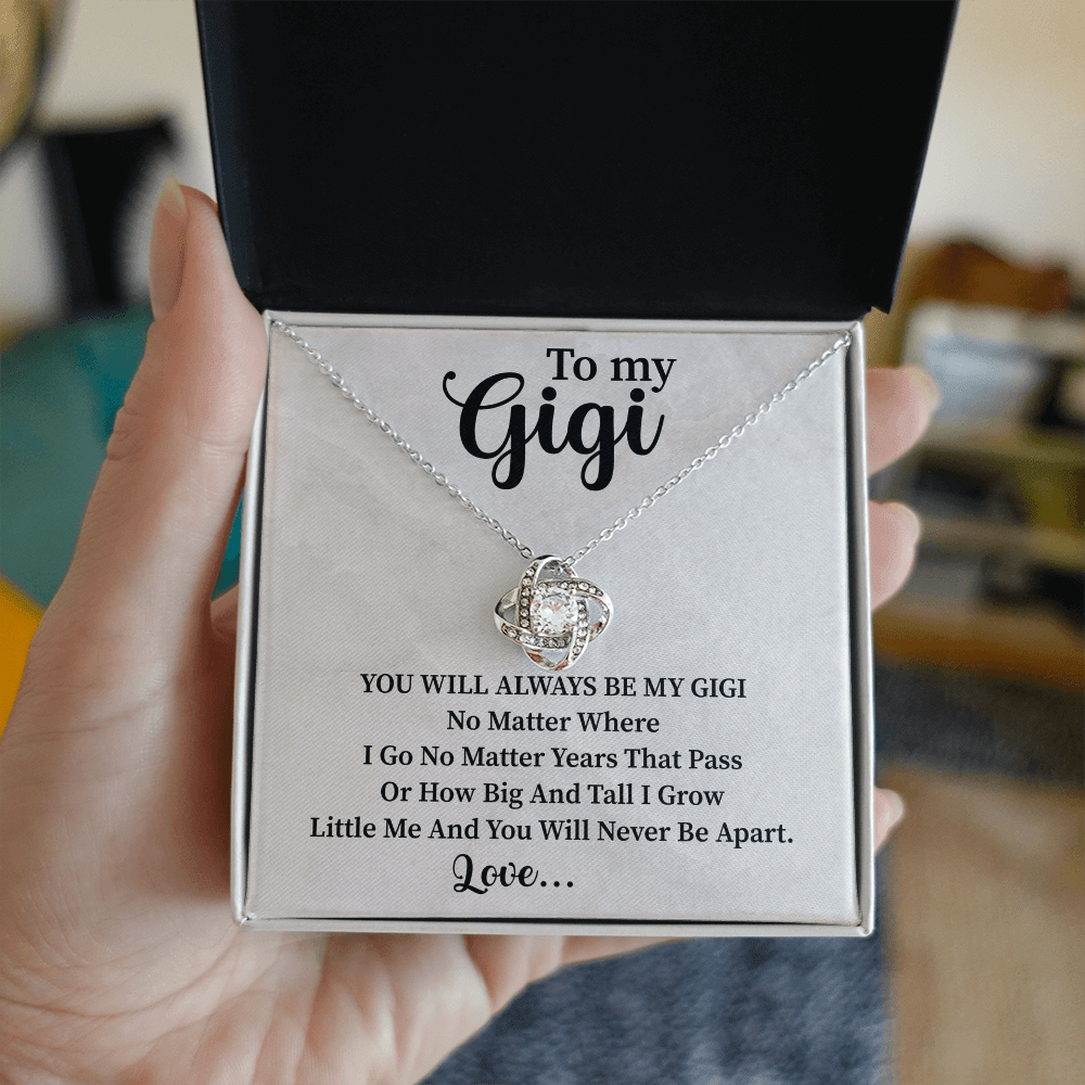 necklace for Gigi presented in a gift box for a heartfelt family surprise