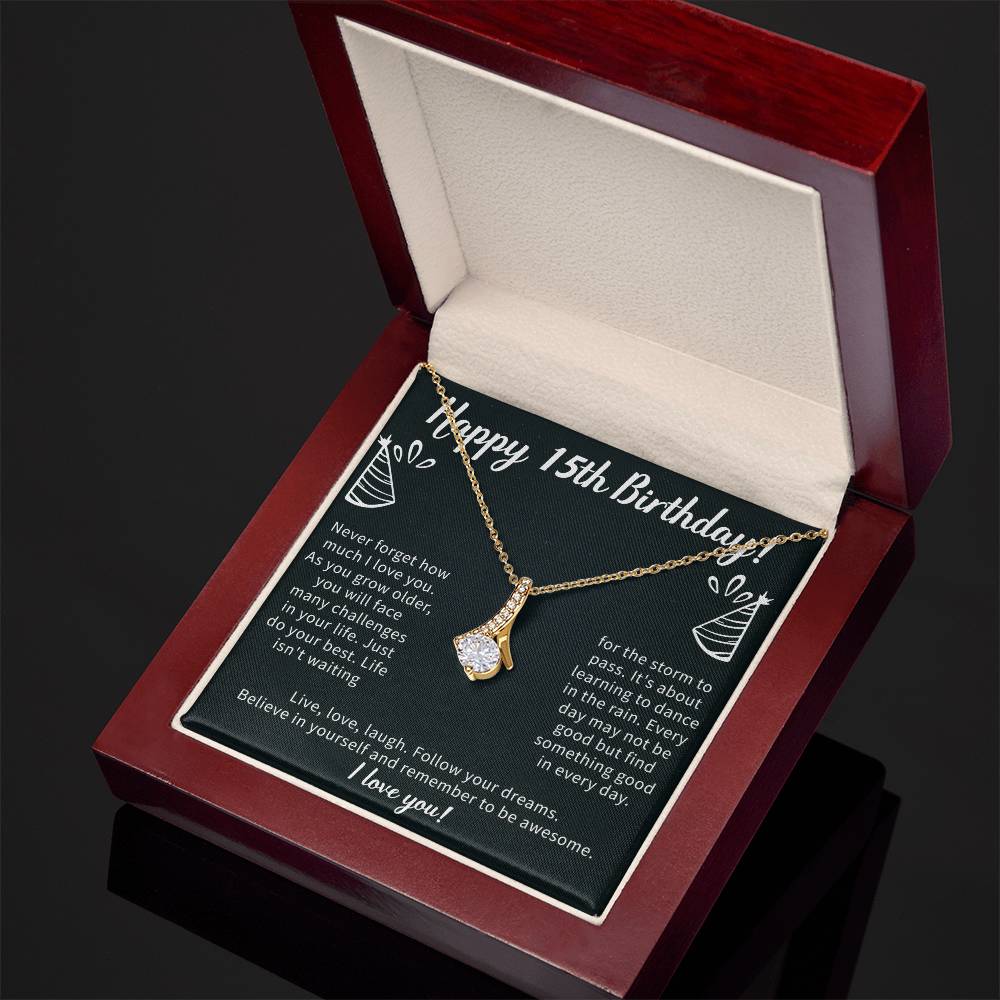 Happy 15th Birthday Alluring Beauty Necklace, 15th Birthday Gifts Necklace, Sweet Fifteen, 15th Year Old, Women Birthday Gift Ideas For Her Daughter Niece Jewelry Gift Box Message Card - Beauty Belliss