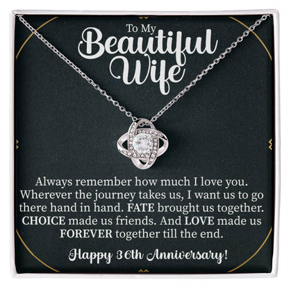 love knot necklace celebrating a happy 36th wedding anniversary with a meaningful message