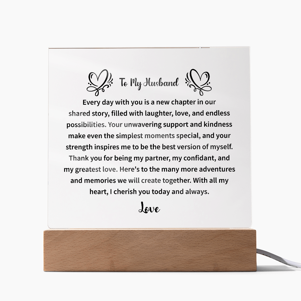 acrylic square plaque gift for husband with heartfelt message expressing love