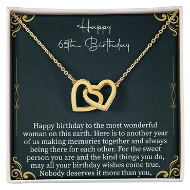 close up of interlocking hearts necklace designed for a 65th birthday gift