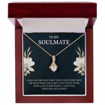 emotional gifting moment featuring a Giftsignature soulmate necklace for a romantic partner