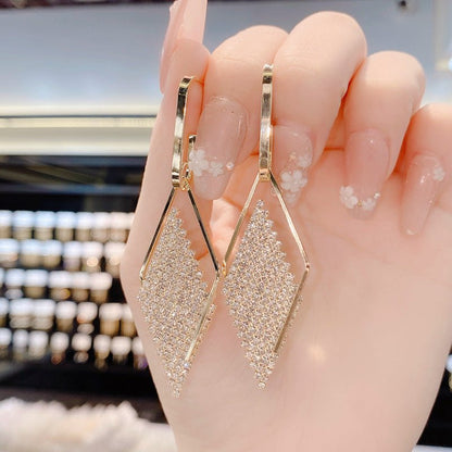 Luxury Geometric Diamond Earrings with Sterling Silver Needle – Elegant & Fully Jeweled - Beauty Belliss