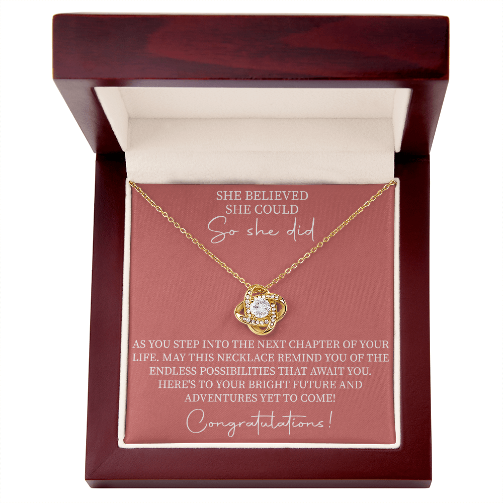 necklace displayed with a motivational message card for graduate celebrating accomplishments
