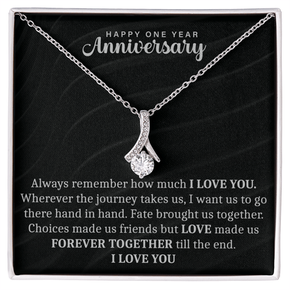 elegant necklace celebrating a one year anniversary and the beginning of forever